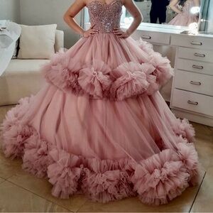 Elegant Pink Tulle Ball Gown